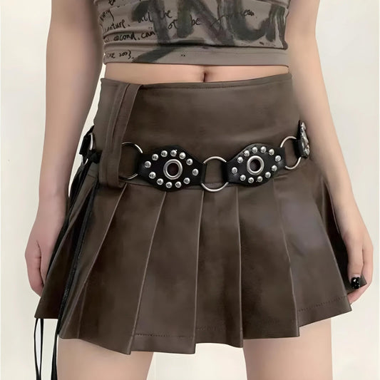 Grunge Faux Leather Lace Up Belt Black