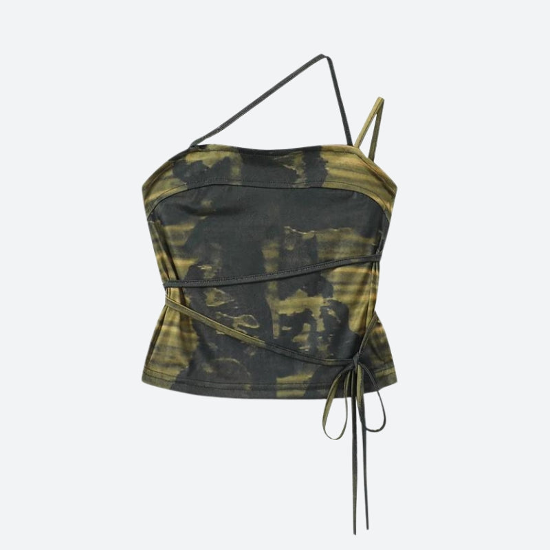 Grunge Snake Lace Up Top Army Green One Size