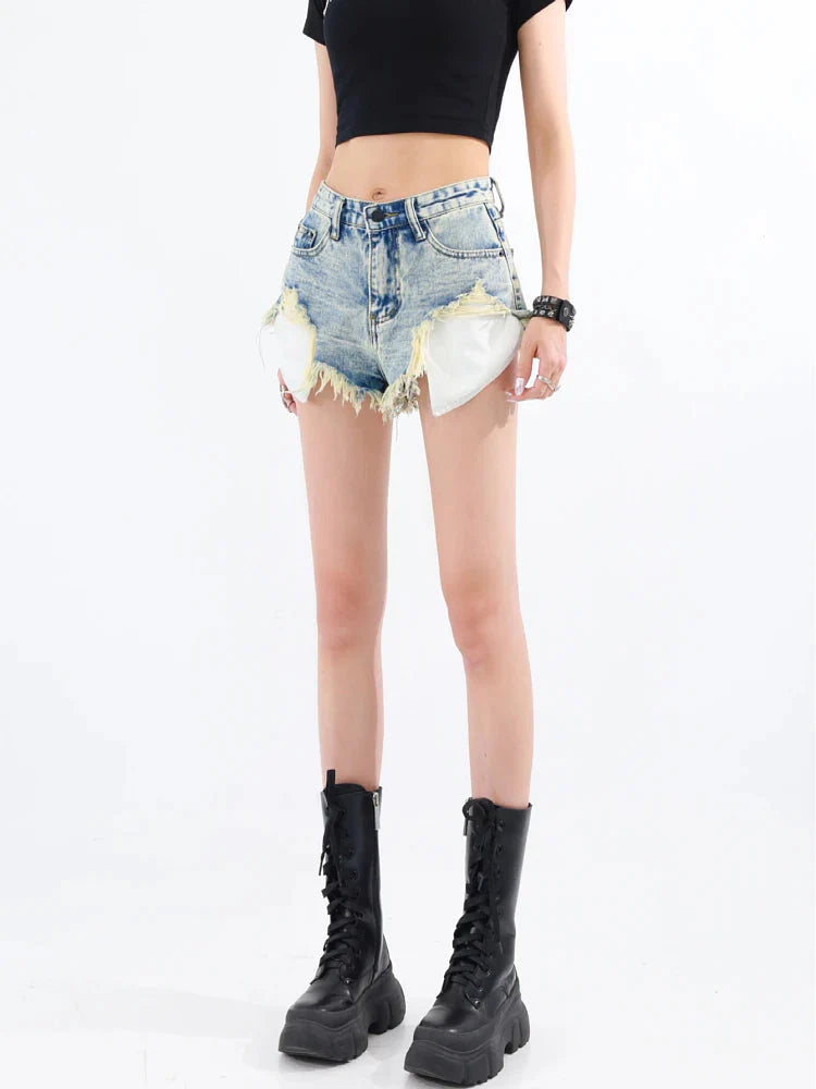 Grunge Tasseled Denim Shorts