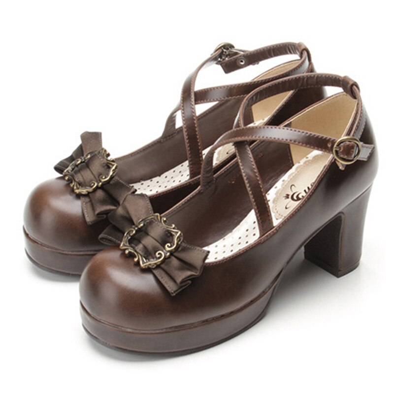 Traditional Bow Embellished Heels Brown