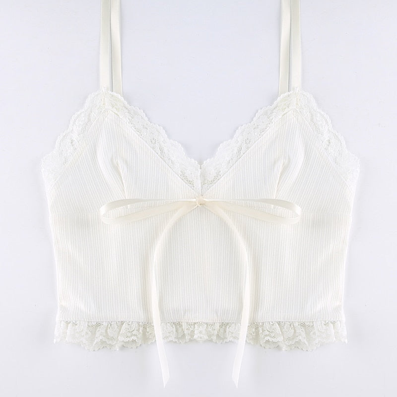 Soft Girl Y2K Lace Trim Crop Top