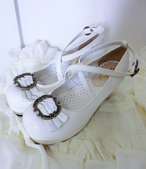Traditional Bow Embellished Heels White