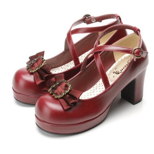 Traditional Bow Embellished Heels Dark Red