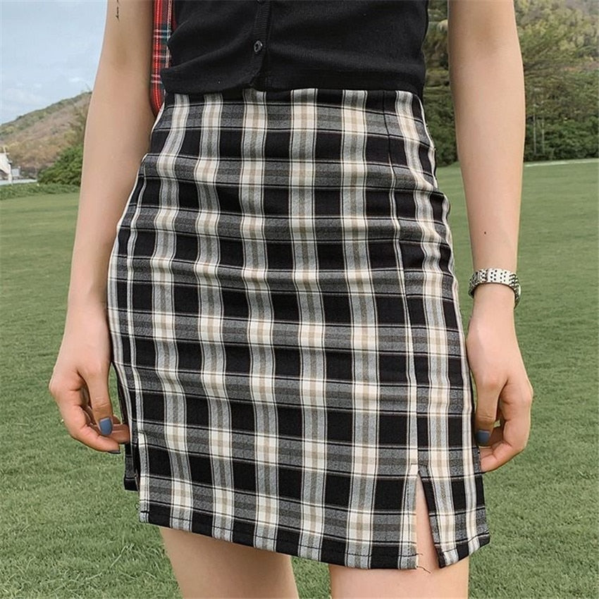 Vintage Black and White Plaid Skirt Black