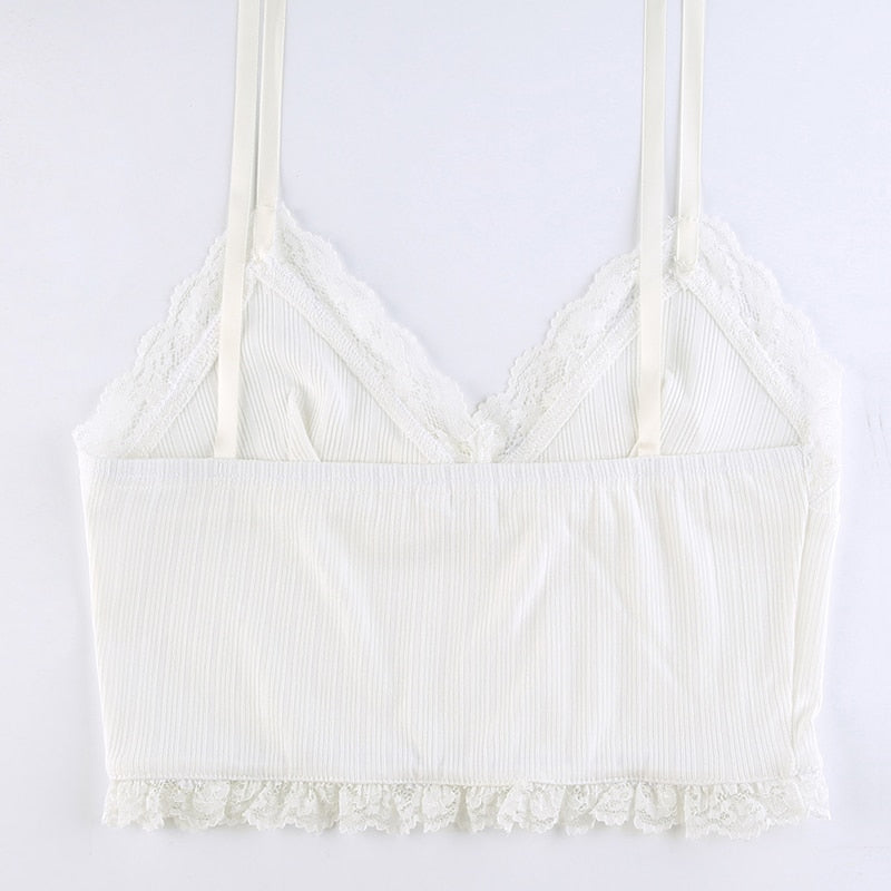 Soft Girl Y2K Lace Trim Crop Top