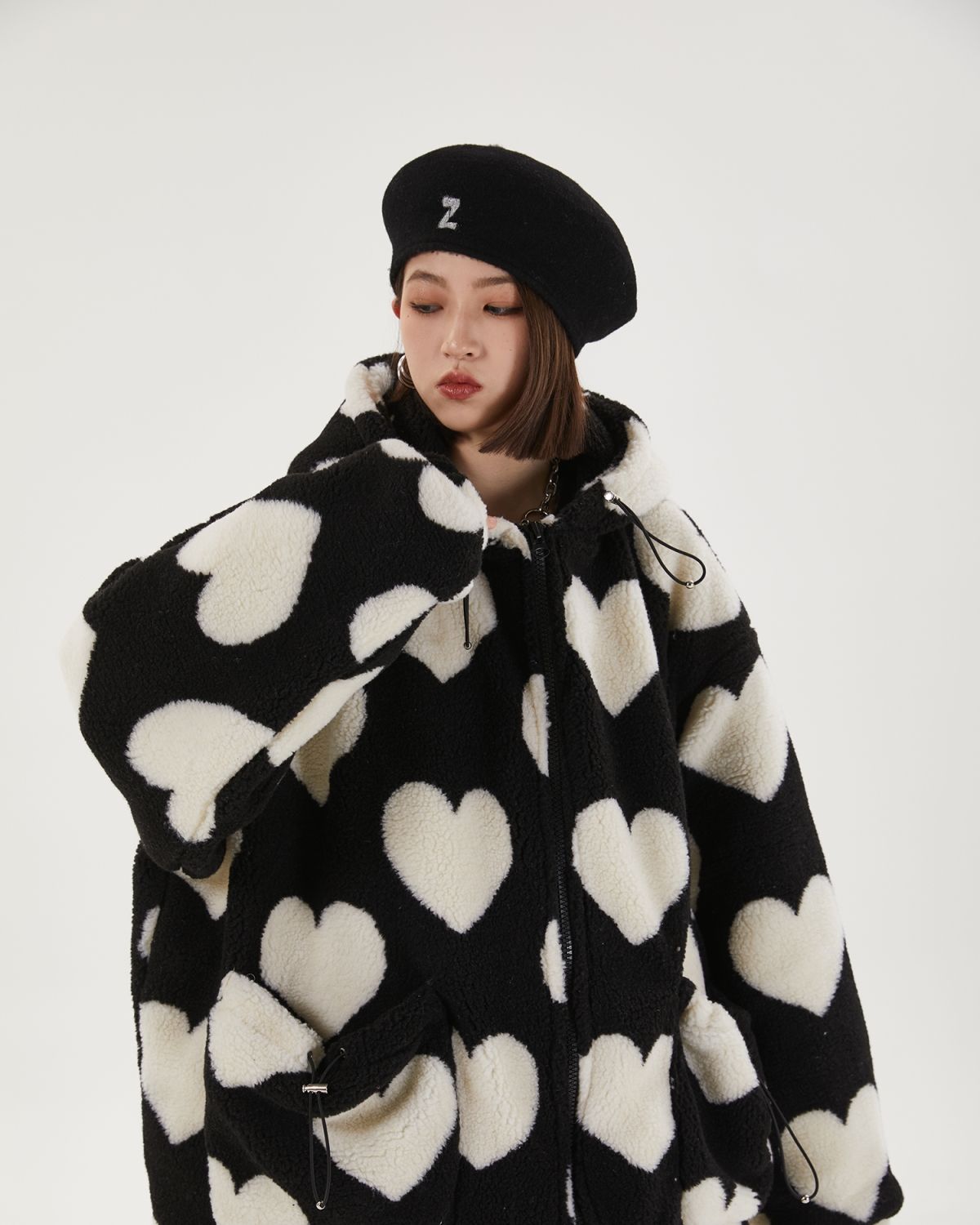 Heart Pattern Sherpa Jacket