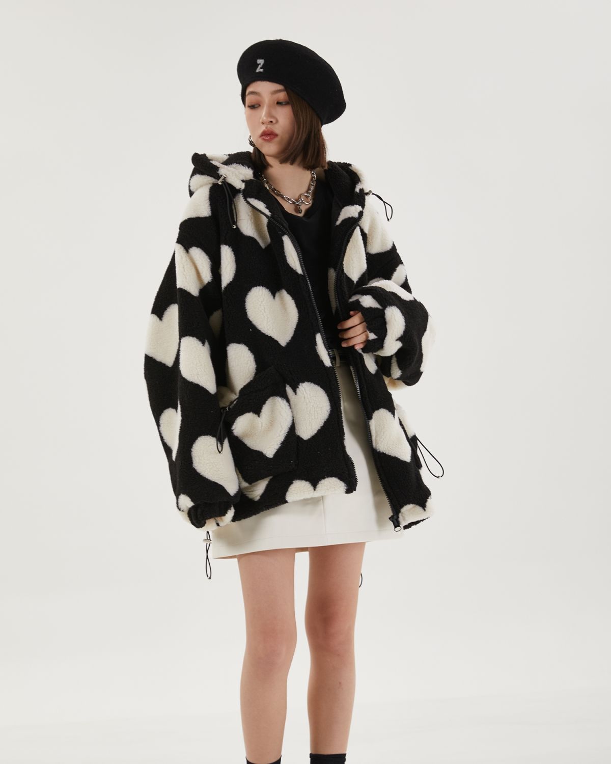 Heart Pattern Sherpa Jacket