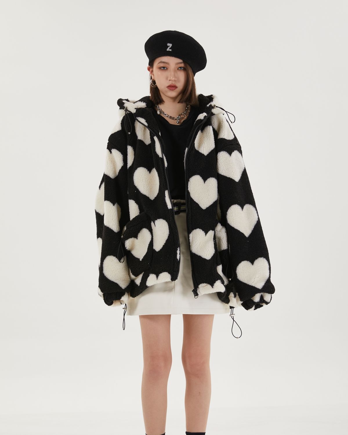 Heart Pattern Sherpa Jacket