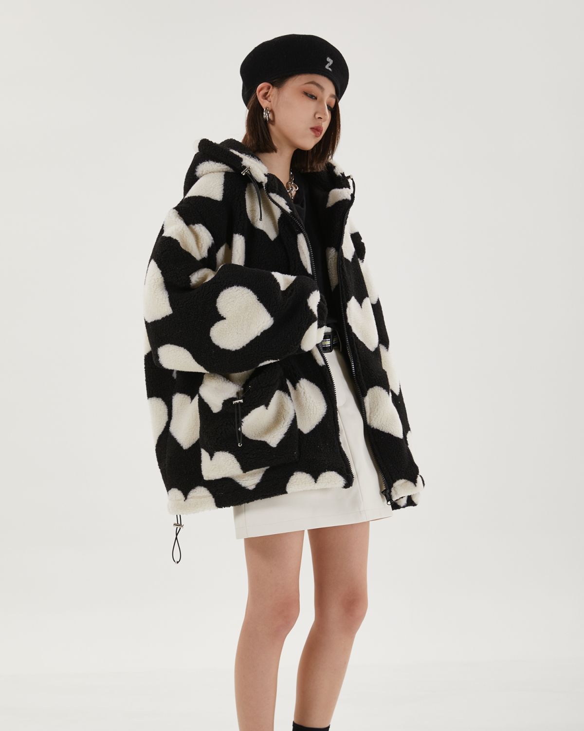 Heart Pattern Sherpa Jacket