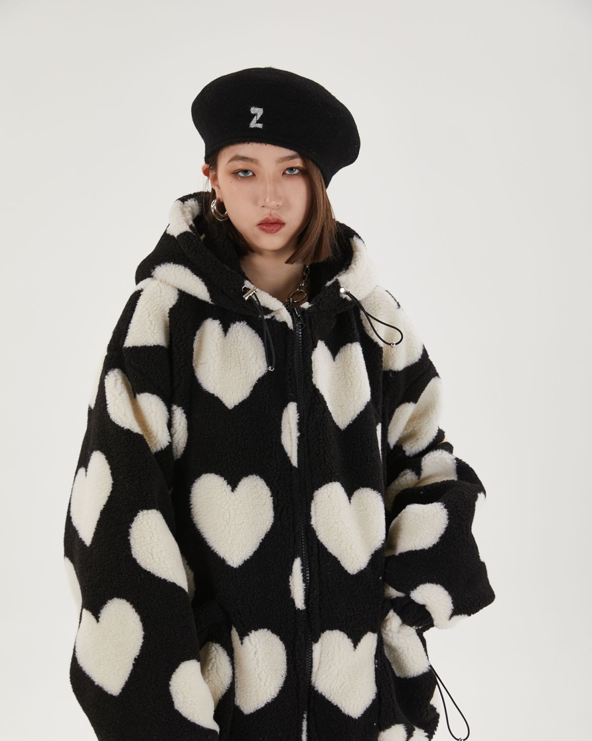 Heart Pattern Sherpa Jacket