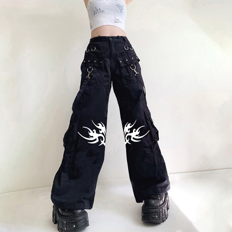 E-Girl Gothic Y2K Cyber Punk Cargo Pants Black