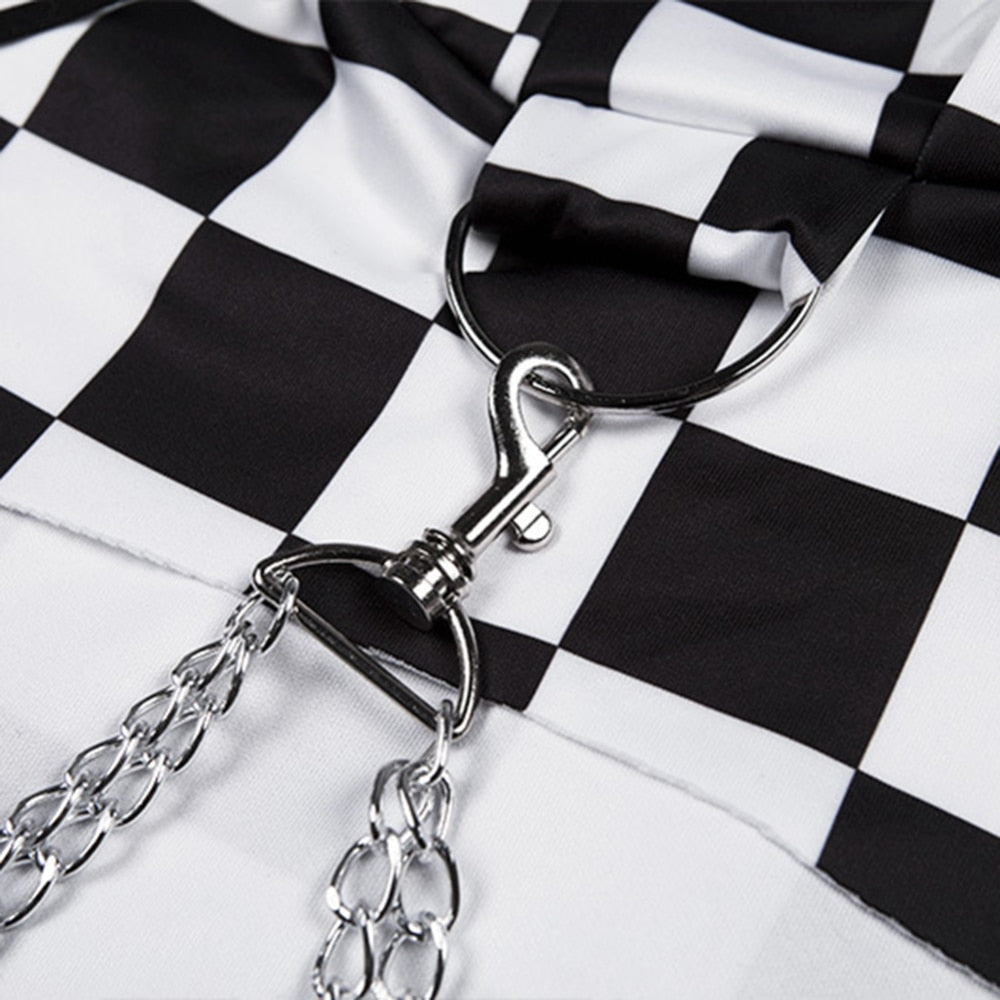 E-Girl Checker Hoodie Chain Crop Top