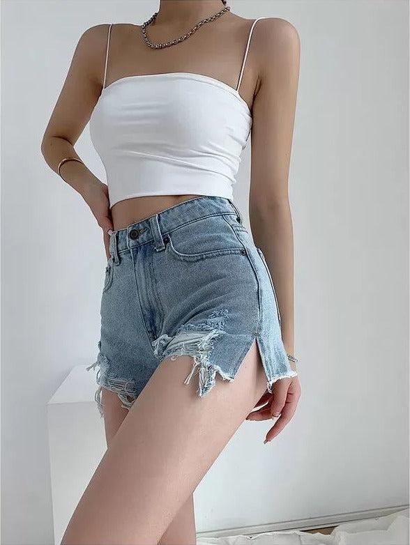 High Waist Extra Distressed Jean Shorts