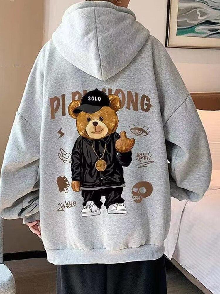 Hip Hop Teddy Hoodie Gray