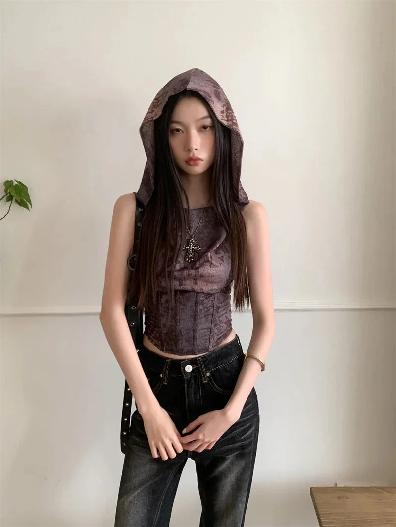 Hooded Brown Corset Top