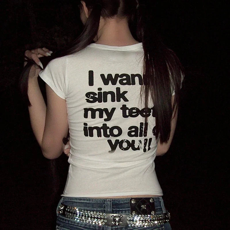 I Wanna Sink My Teeth Tee White