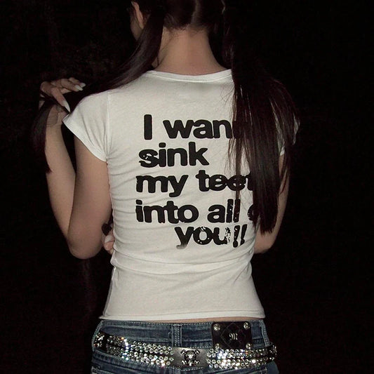 I Wanna Sink My Teeth Tee White