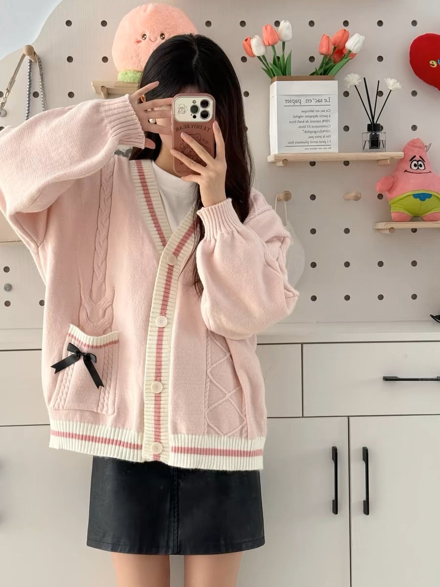 Womens Coquette Aesthetic Oversized Pink Cardigan