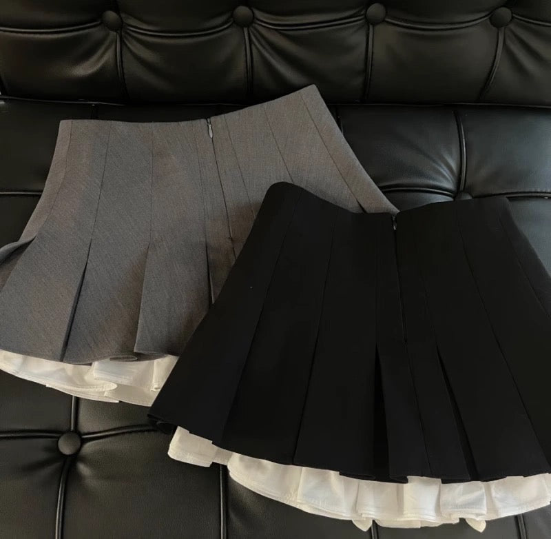 Womens Korean Fashion Ruffled Trim Pleated Mini Skirt