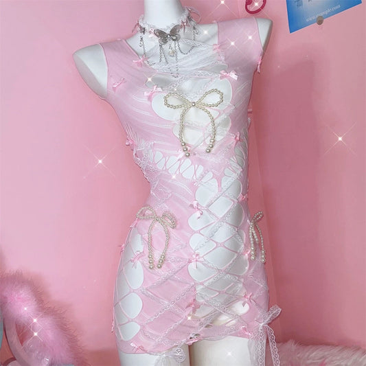 Pink Bow Hollow Dress