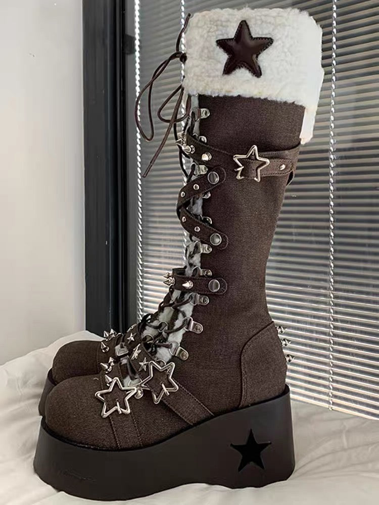 Cyber Star Platform Knee High Boots
