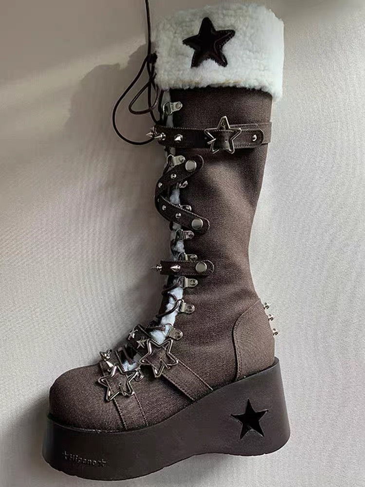 Cyber Star Platform Knee High Boots