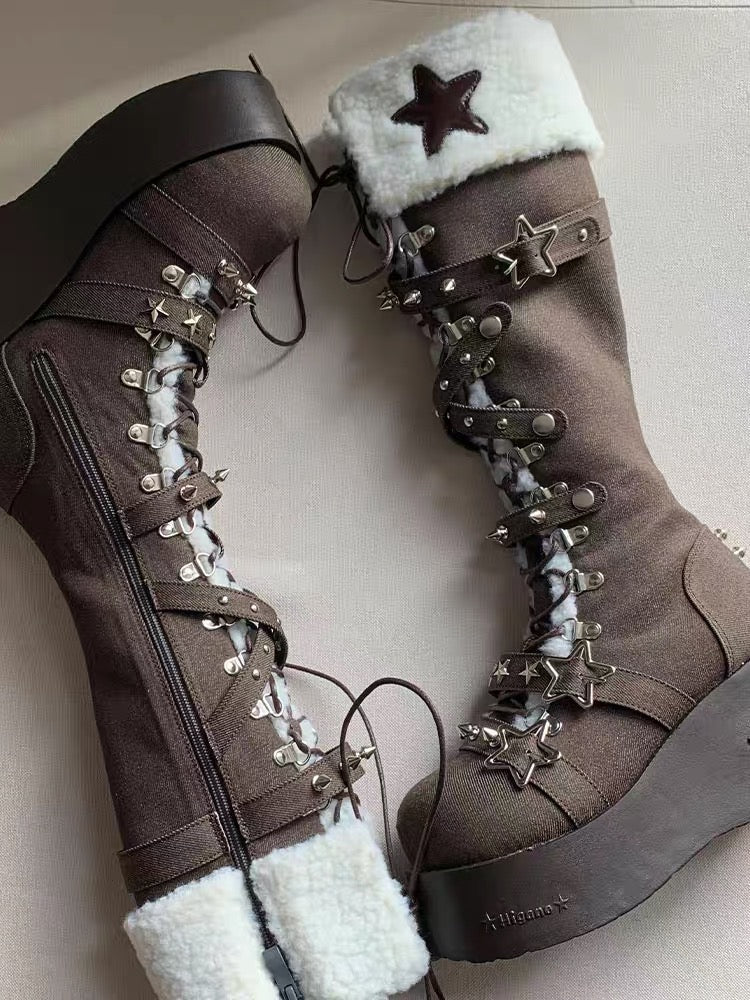 Cyber Star Platform Knee High Boots