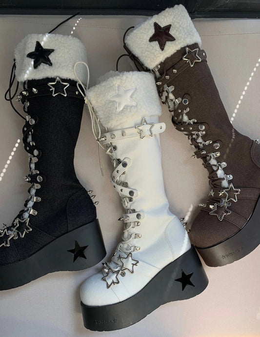 Cyber Star Platform Knee High Boots