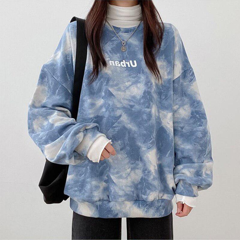 Indie Urban Print Longline Sweatshirt Blue