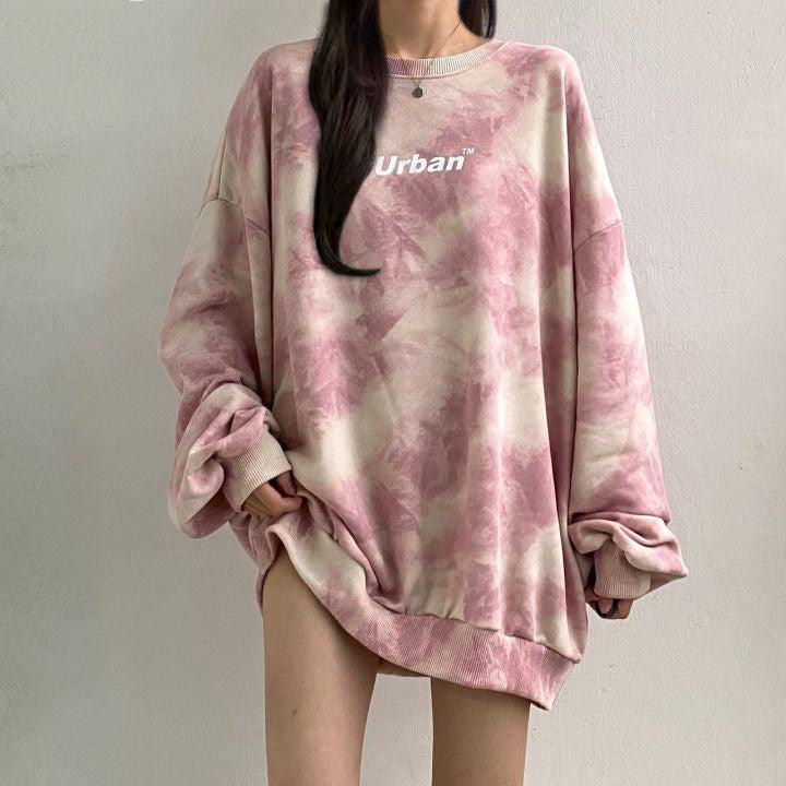 Indie Urban Print Longline Sweatshirt Pink