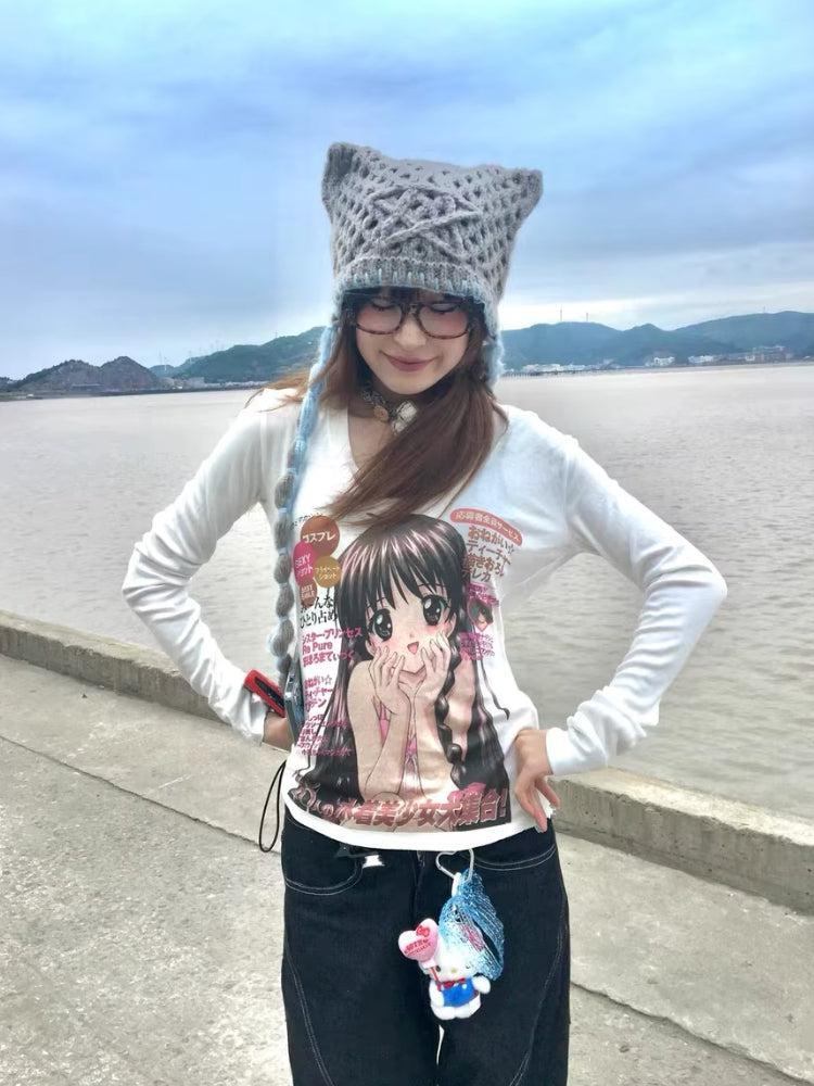 Kawaii Anime Girl Top White