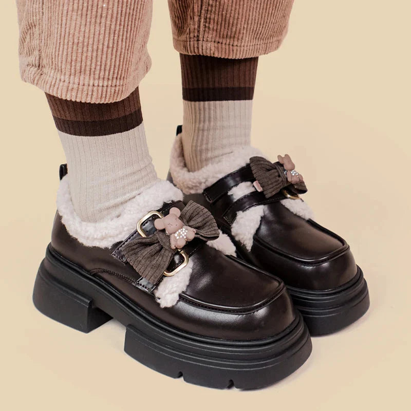 Kawaii Teddy Bear Platform Oxford Shoes Brown