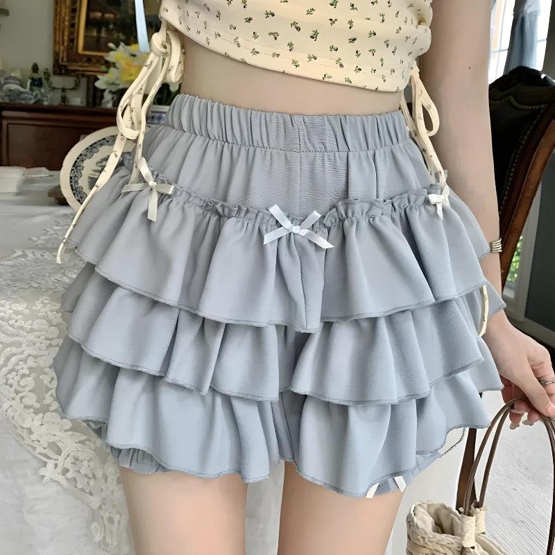 Kawaii Top & Ruffled Mini Skirt Coord Light Blue Skirt