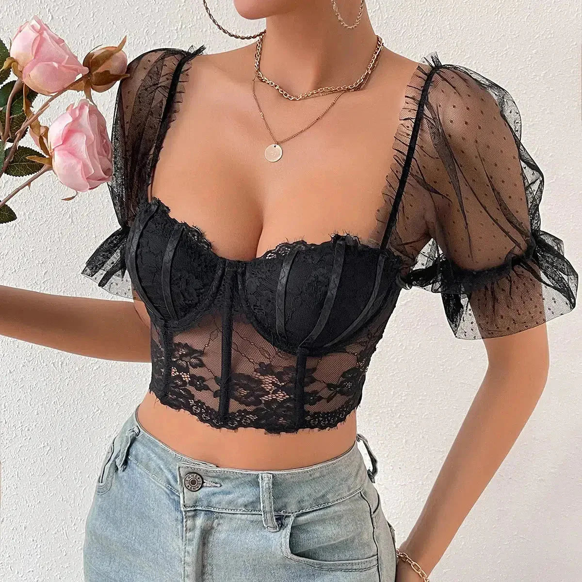 Bustier Lace Black Corset Top