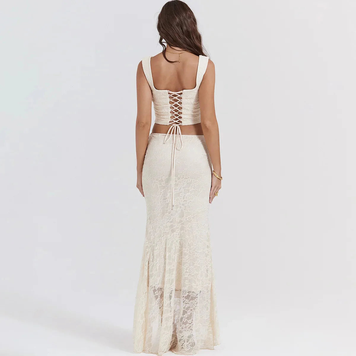 Lace Corset & Asymmetric Midi Skirt Two Piece Coord