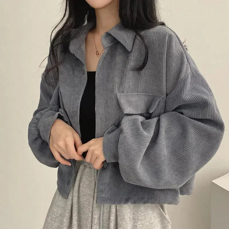 Light Academia Cropped Corduroy Jacket