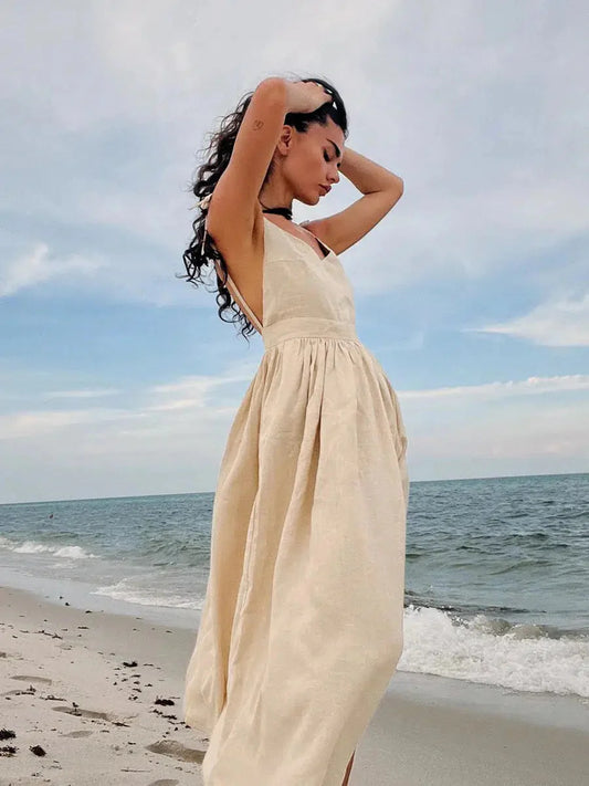 Linen Midi Dress Beige