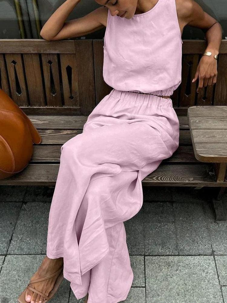 Linen Top & Pants Two Piece Coord Pink