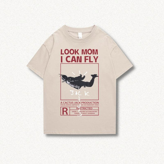 Look Mom I Can Fly Tee Beige
