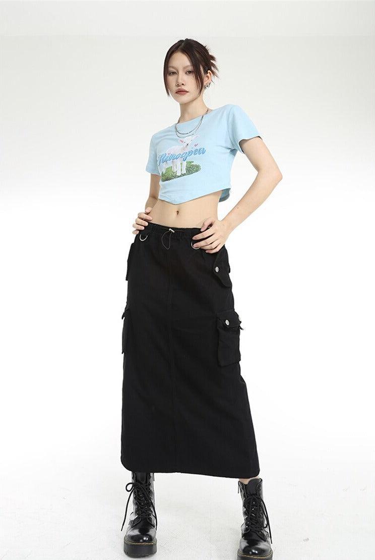 Low Rise Parachute Maxi Skirt Black