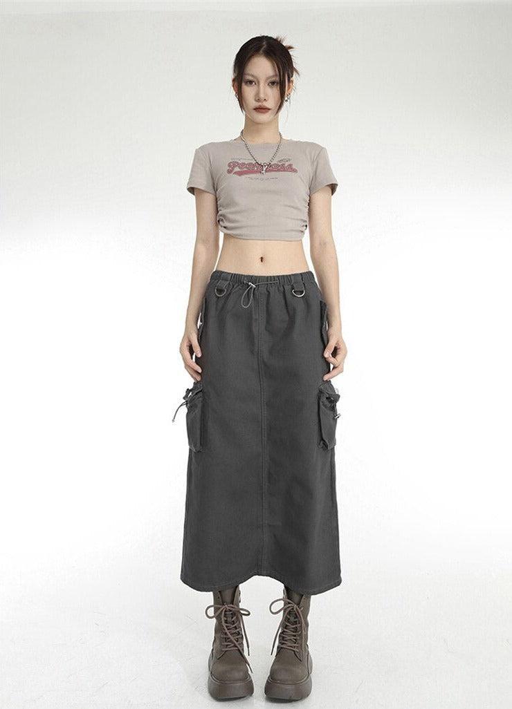 Low Rise Parachute Maxi Skirt Gray