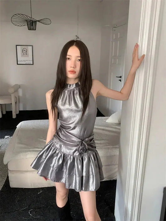 Metallic Mini Dress Silver
