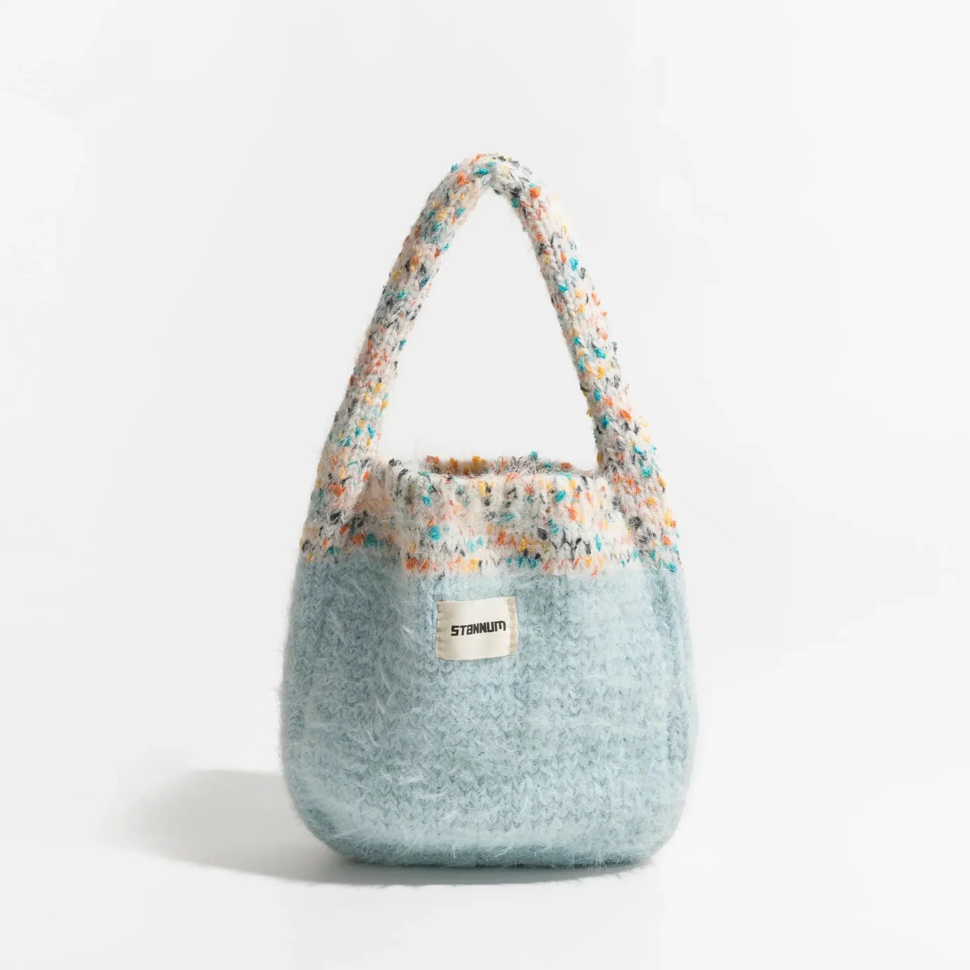 Multicolor Knitted Bucket Bag Light Blue