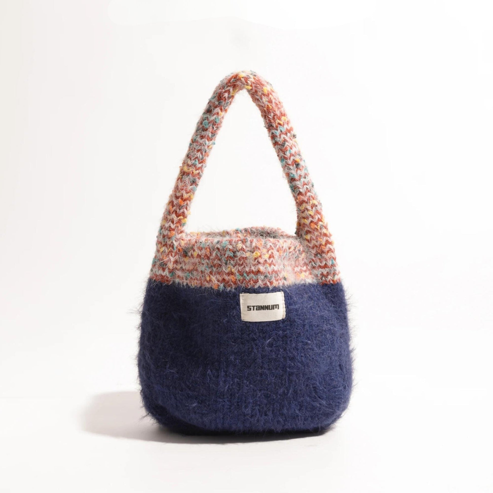 Multicolor Knitted Bucket Bag Navy