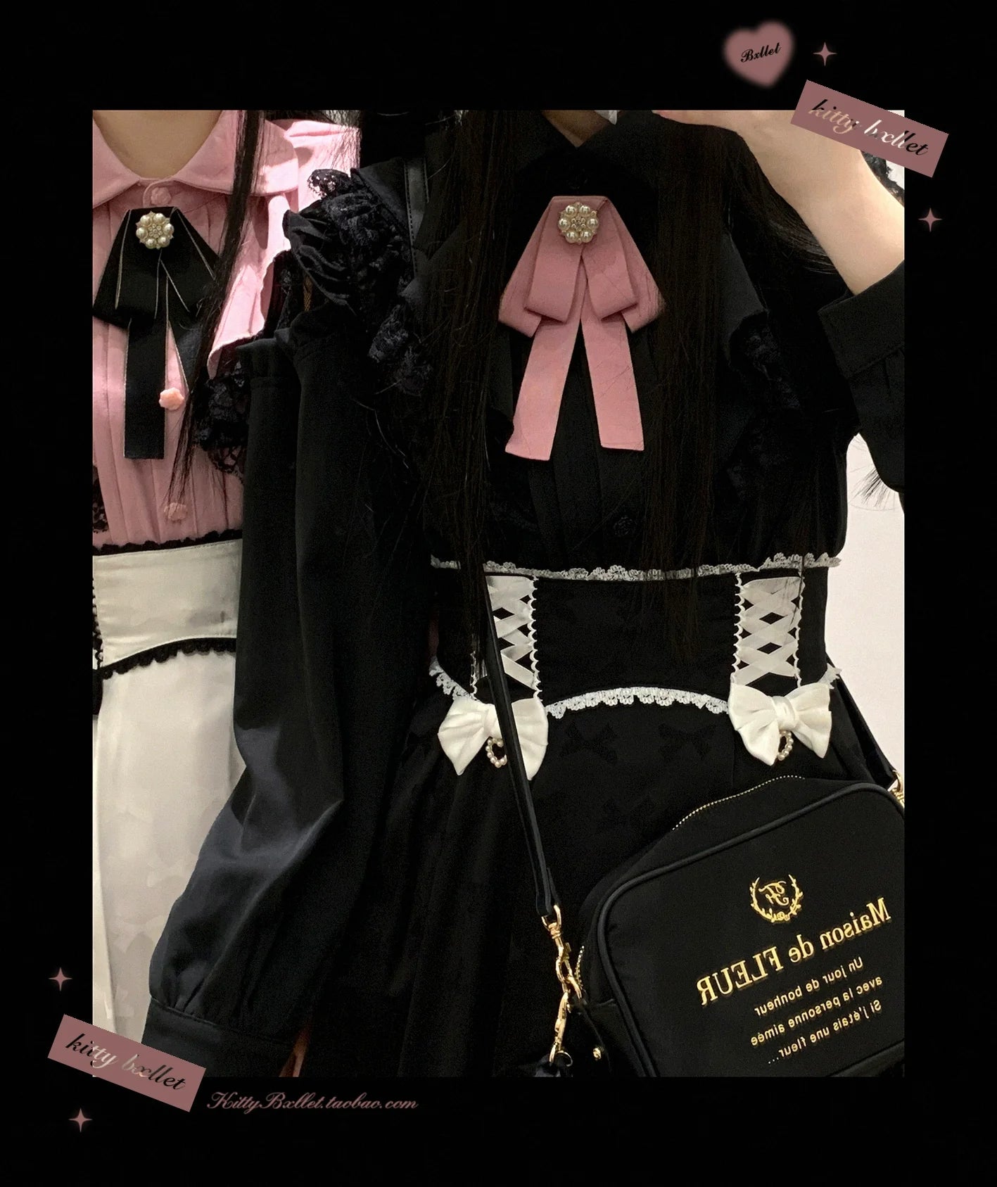 (BFM)KittyBxllet~Kuroneko~Jirai Kei Shoulder Open Ruffle Lace Long Sleeve Blouse