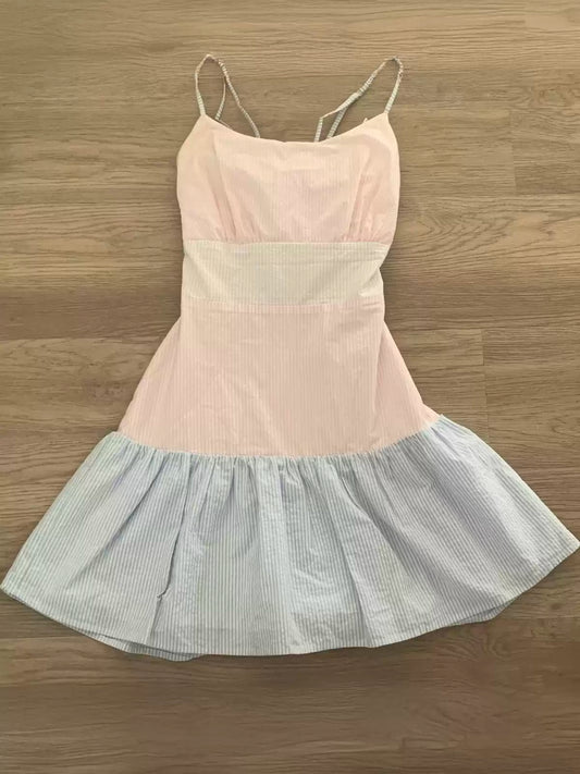 Pink striped suspender dress