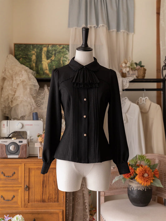 Classical Lolita JSK Dress Flounce Dress Long Sleeve Blouse black blouse