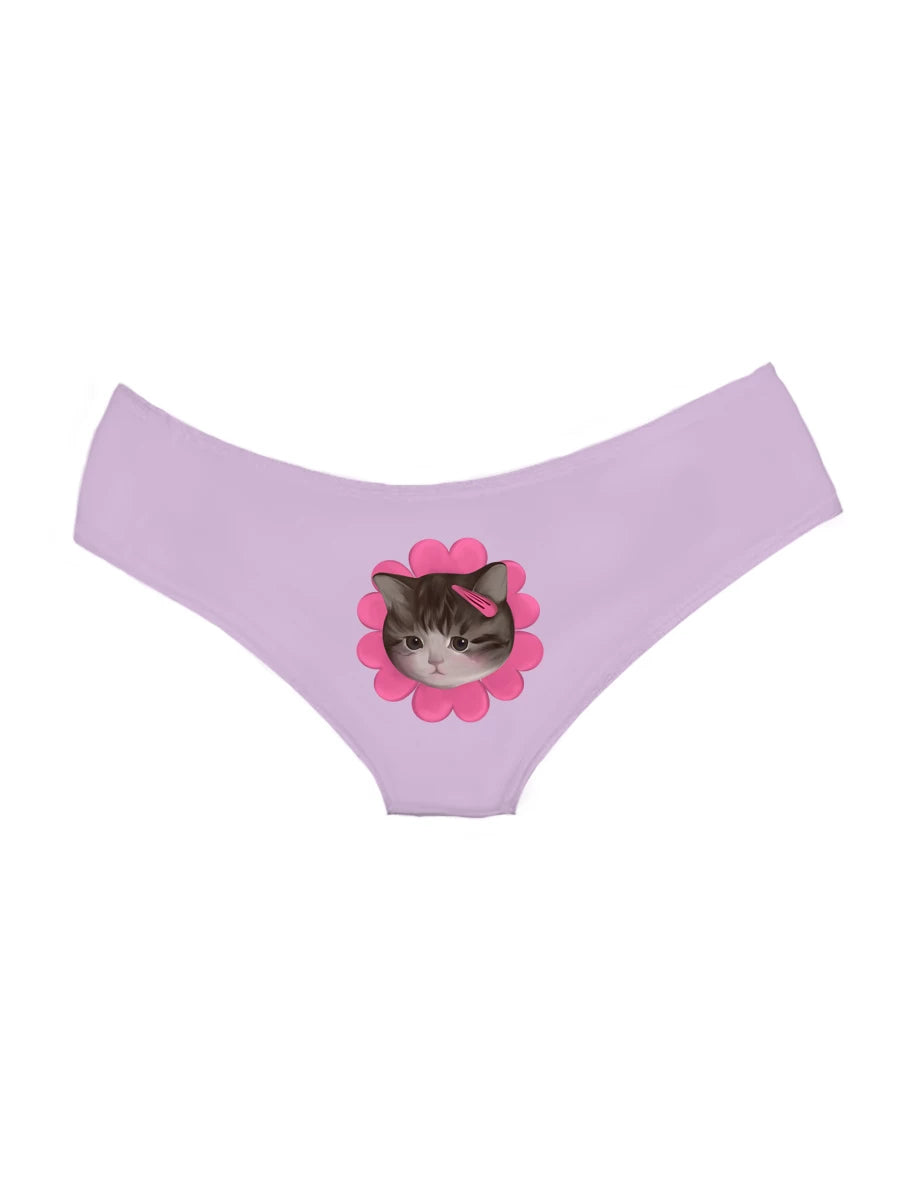 Sweet Pure-Desire Cute Cat Ice-Silk Underwear for Girls, Cotton Crotch, European &amp; American Sexy Hip-Hugging, Seamless, Japanese-Style Mid-Low Waist