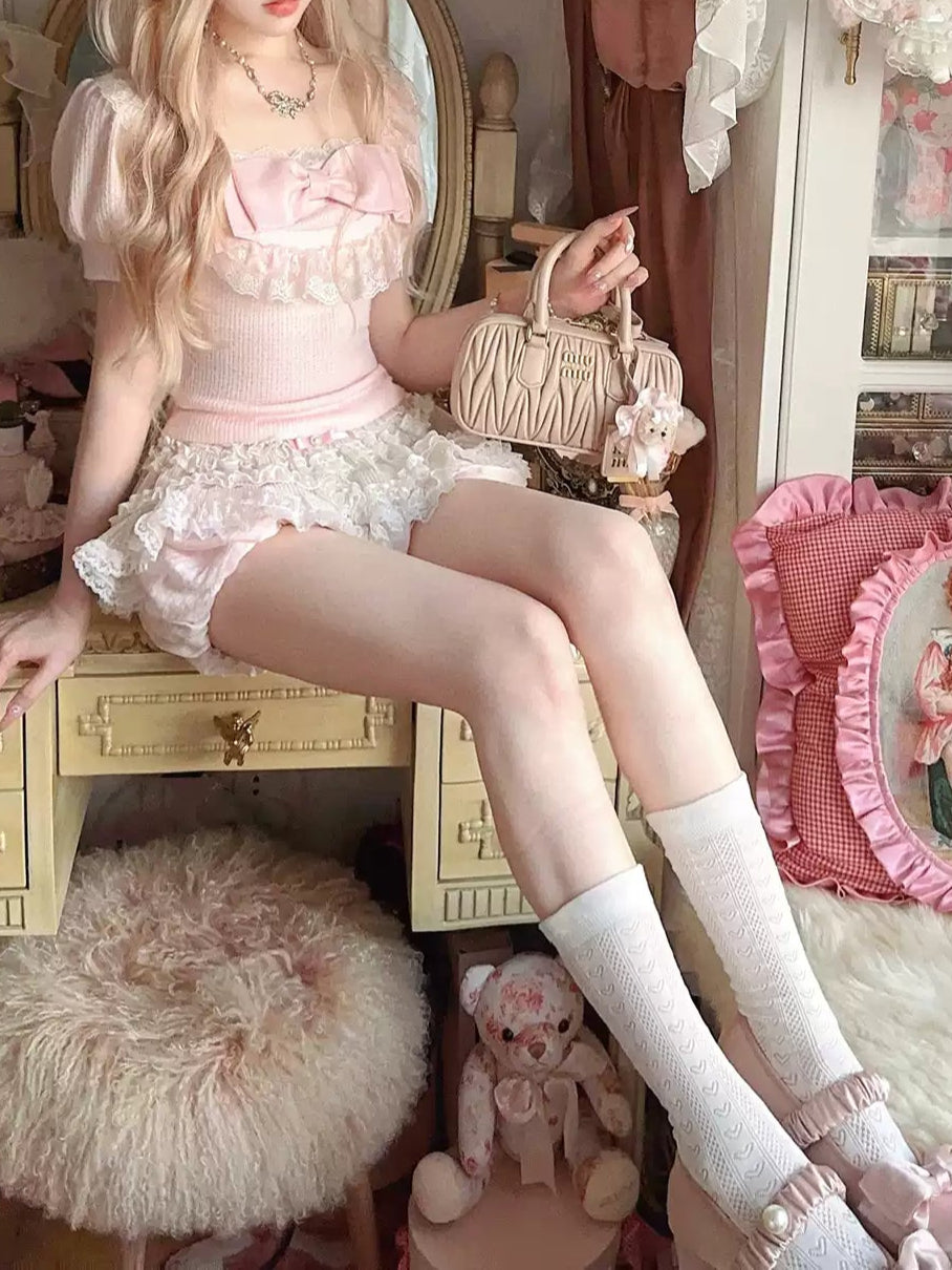 Dollete Ribbon Bow Knitted Shirt