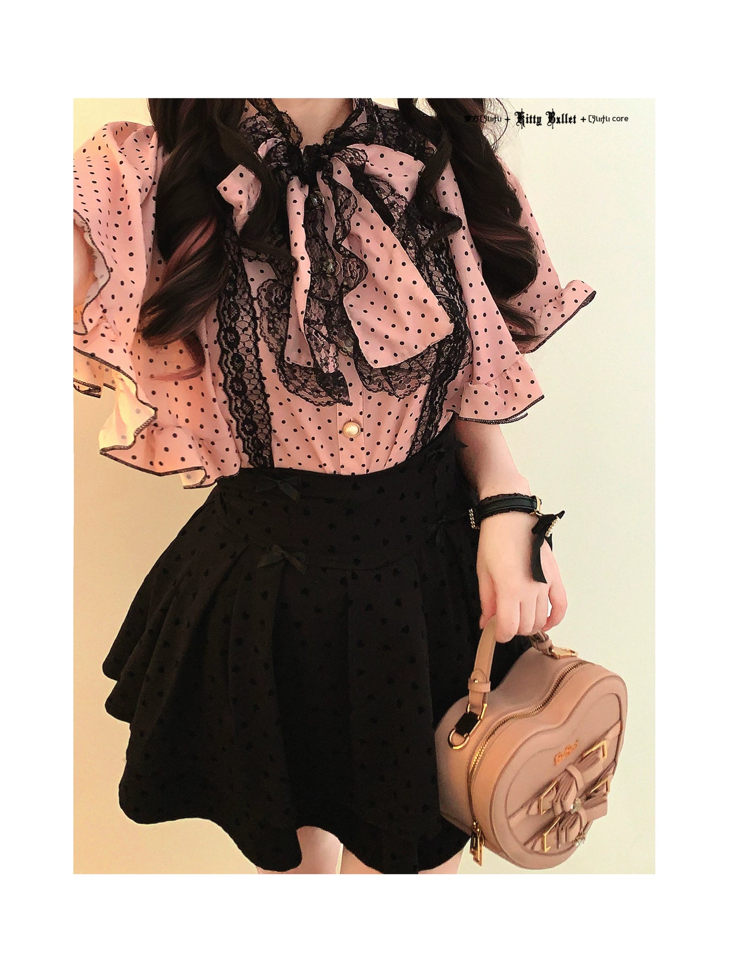 KittyBxllet Original [Butterfly Princess / Polka Dot] Ruffled Sleeveless Shawl-Style Chiffon Tie Shirt